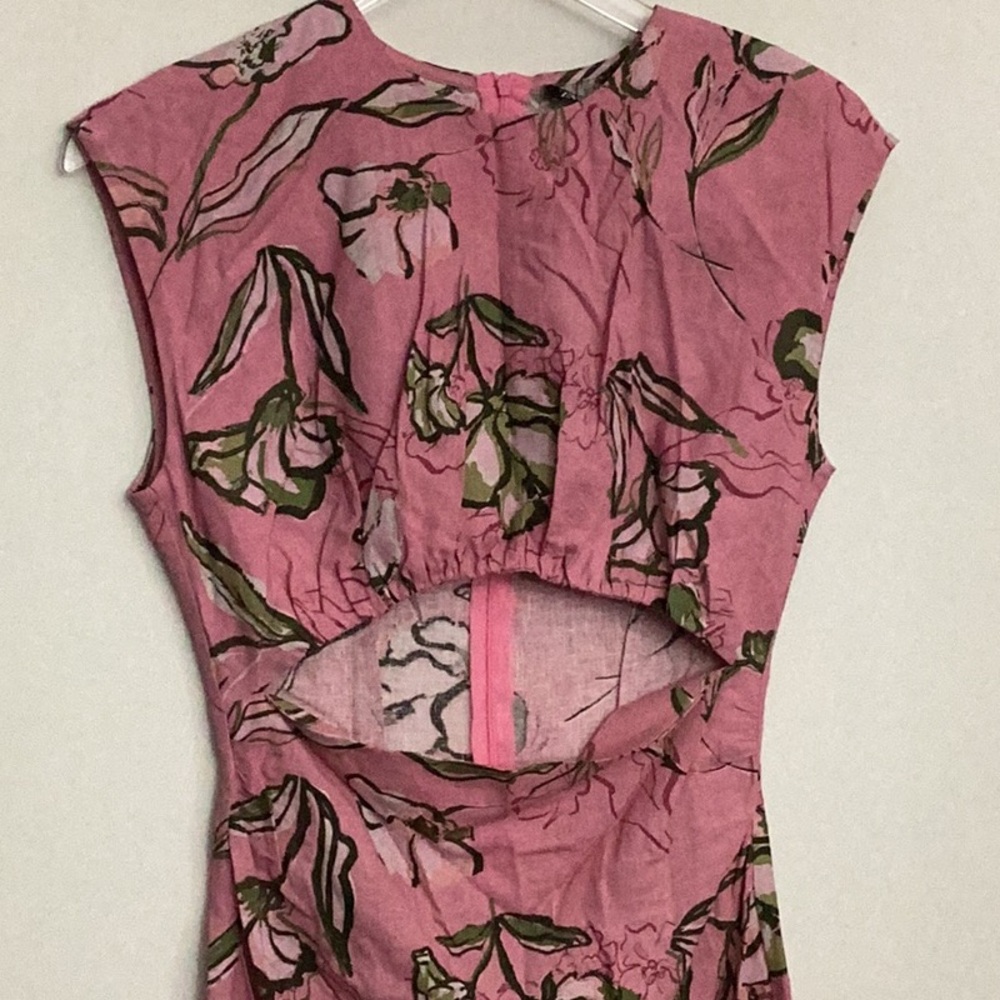NWT Zara Linen Blend MIDI Dress with Cut Out Pink Size Small - Picture 3 of 9